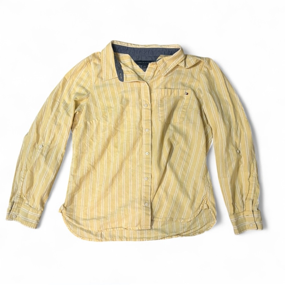2000’s prep Tommy Hilfiger yellow striped button-up - Picture 4 of 5